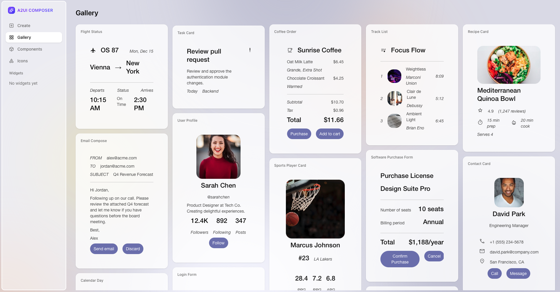 A2UI Widget Builder Preview